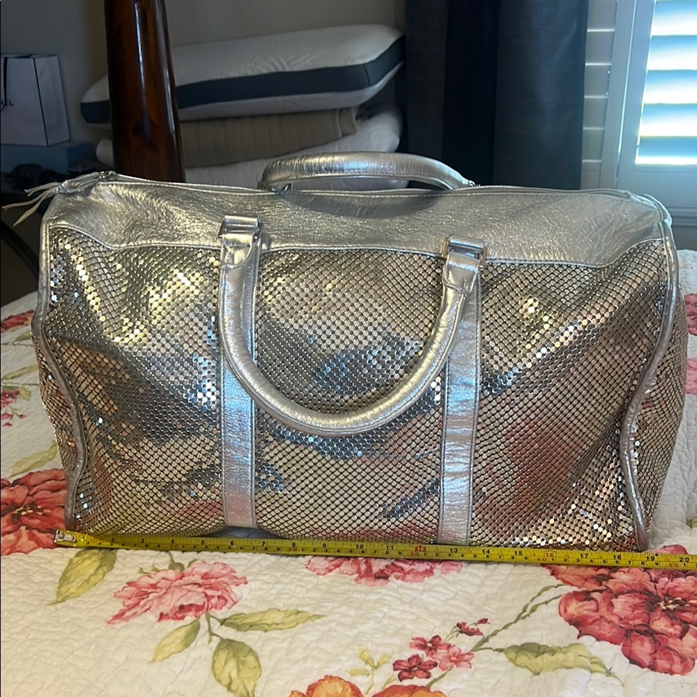 Jana Feifer Large Metallic Silver Sequin Convertible Weekender tote Bag Silver
